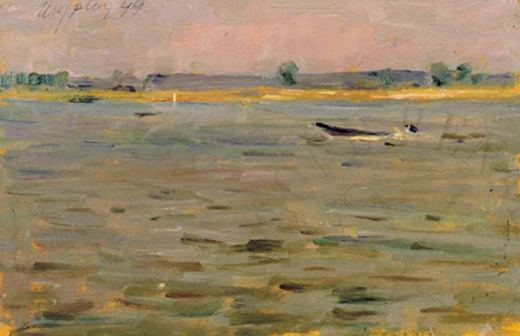 Fluss mit Boot von Iosif Michajlovic Gurvic, 1949.